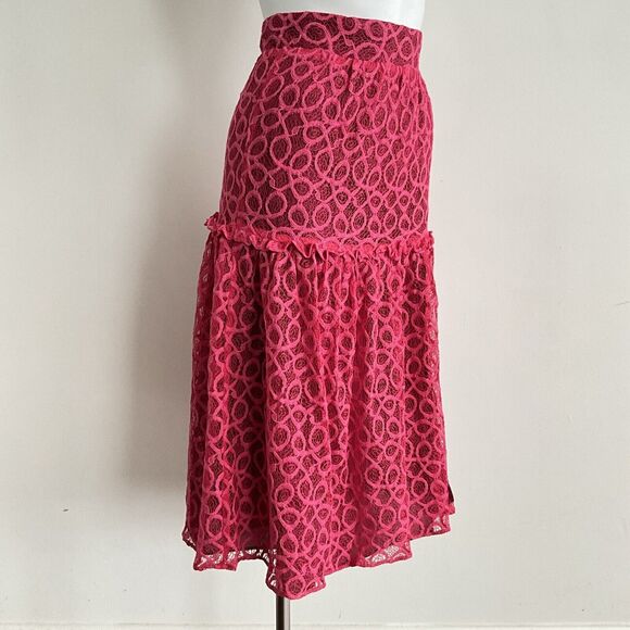Walter Baker Skirt Size 0 Cerise Hydee Ruffle-Trimmed Crochet Lace Skirt - Picture 12 of 12